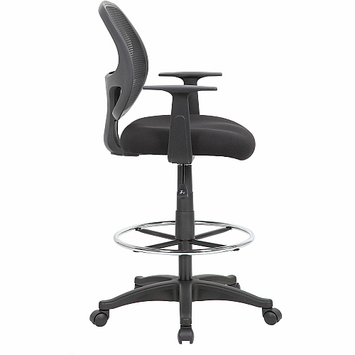 Boss Commercial-Grade Mesh Back Stool High Density Foam (HDF), Fabric Seat Material - Mesh Back Material - 5-star Base - Black - Chrome - Armrest - 1 Each (16606)