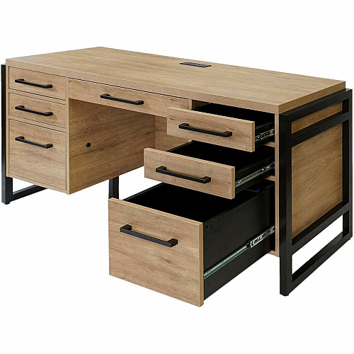 Martin Mason Monarca Laminate Unit 31" Height x 66" Width x 21" Depth - Total Drawer(s): 7 - Material: Thermofused Laminate (TFL) - Finish: Monarca Natural, Wood - Center Drawer, Storage Drawer, Heavy Duty, Ball Bearing Slide, Durable, Long Las (IMMN689M)
