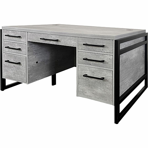 Martin Mason Concrete Laminate Unit 31" Height x 66" Width x 30" Depth - Total Drawer(s): 7 - Double Pedestal - Material: Thermofused Laminate (TFL) - Finish: Concrete, Stone - Center Drawer, Storage Drawer, Cable Management, Grommet, Heavy Dut (IMMN680C)