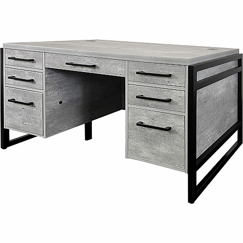 Martin Mason Concrete Laminate Unit 31" Height x 66" Width x 30" Depth - Total Drawer(s): 7 - Double Pedestal - Material: Thermofused Laminate (TFL) - Finish: Concrete, Stone - Center Drawer, Storage Drawer, Cable Management, Grommet, Heavy Dut (IMMN680C)