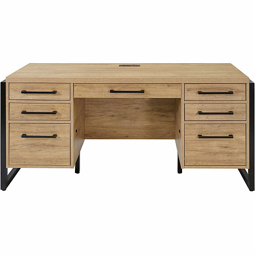 Martin Mason Concrete Laminate Unit 31" Height x 66" Width x 30" Depth - Total Drawer(s): 7 - Double Pedestal - Material: Thermofused Laminate (TFL) - Finish: Monarca Natural, Wood - Center Drawer, Storage Drawer, Cable Management, Grommet, Hea (IMMN680M)