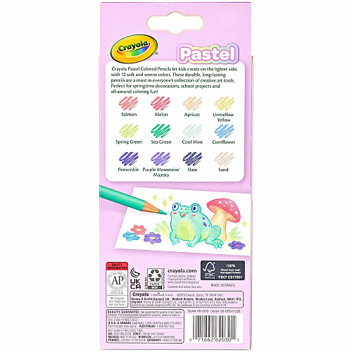Crayola Presharpened Colored Pencils 3.3 mm Salmon, Apricot, Spring Green, Sea Green, Periwinkle, Sand, Unmellow Yellow, Cool Mint, Cornflower, Purple Mountains Majesty, Slate Lead - 12 Each (682030)