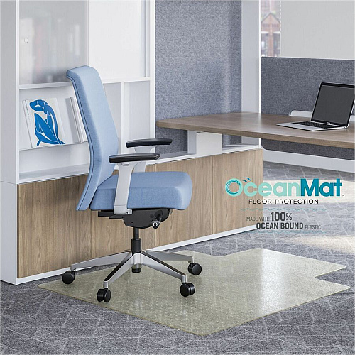 Deflecto OceanMat Chairmat Floor, Commercial, Low Pile, Carpeted Floor - 48" Width x 36" Depth x 0.250" Thickness - Lip Size 19" Length x 10" Width - Lipped - Plastic, Polyethylene Terephthalate (PET) - Clear - 1 / Each (CM1K112OCB)