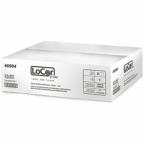 LoCor Hard Wound Roll Towels 1 Ply - 7" Width x 1200 ft Length - Bright White - Virgin Fiber - 1 / Carton (46904)