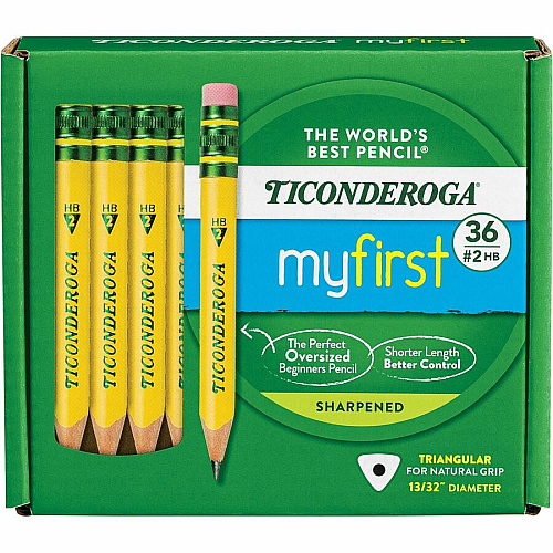 Ticonderoga My First Pencil w/Eraser Graphite Lead - HB/#2 - Broad Point - Yellow Barrel - 36 / Pack (X33136)