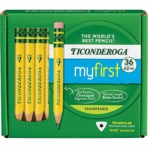 Ticonderoga My First Pencil w/Eraser Graphite Lead - HB/#2 - Broad Point - Yellow Barrel - 36 / Pack (X33136)