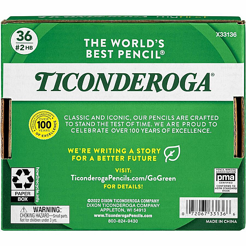 Ticonderoga My First Pencil w/Eraser Graphite Lead - HB/#2 - Broad Point - Yellow Barrel - 36 / Pack (X33136)