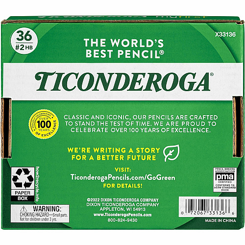 Ticonderoga My First Pencil w/Eraser Graphite Lead - HB/#2 - Broad Point - Yellow Barrel - 36 / Pack (X33136)