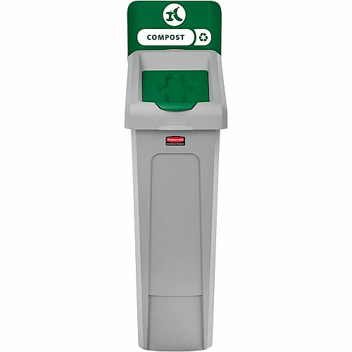 Rubbermaid Commercial Slim Jim Recycling Station 1-Stream Compost, 23 Gal 23 gal Capacity - For Commercial - Durable, Recyclable - 40.2" Height x 12" Width x 15.2" Depth - Resin - Gray, Green - 1 Each (2185051)