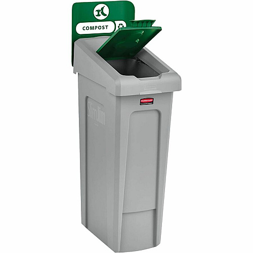 Rubbermaid Commercial Slim Jim Recycling Station 1-Stream Compost, 23 Gal 23 gal Capacity - For Commercial - Durable, Recyclable - 40.2" Height x 12" Width x 15.2" Depth - Resin - Gray, Green - 1 Each (2185051)