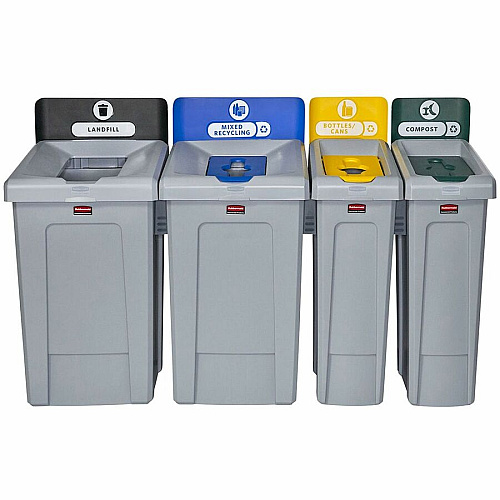 Rubbermaid Commercial Slim Jim Recycling Station 1-Stream Compost, 23 Gal 23 gal Capacity - For Commercial - Durable, Recyclable - 40.2" Height x 12" Width x 15.2" Depth - Resin - Gray, Green - 1 Each (2185051)