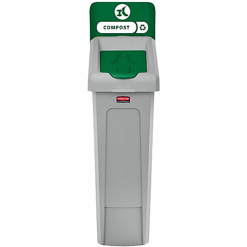 Rubbermaid Commercial Slim Jim Recycling Station 1-Stream Compost, 23 Gal 23 gal Capacity - For Commercial - Durable, Recyclable - 40.2" Height x 12" Width x 15.2" Depth - Resin - Gray, Green - 1 Each (2185051)