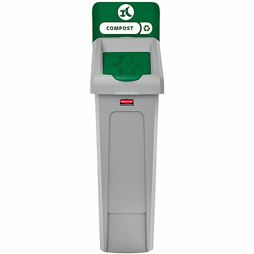 Rubbermaid Commercial Slim Jim Recycling Station 1-Stream Compost, 23 Gal 23 gal Capacity - For Commercial - Durable, Recyclable - 40.2" Height x 12" Width x 15.2" Depth - Resin - Gray, Green - 1 Each (2185051)