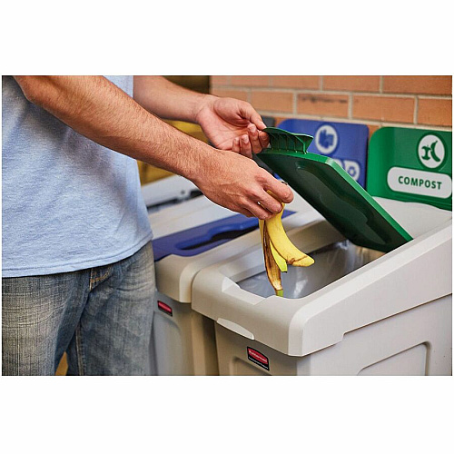 Rubbermaid Commercial Slim Jim Recycling Station 1-Stream Compost, 23 Gal 23 gal Capacity - For Commercial - Durable, Recyclable - 40.2" Height x 12" Width x 15.2" Depth - Resin - Gray, Green - 1 Each (2185051)