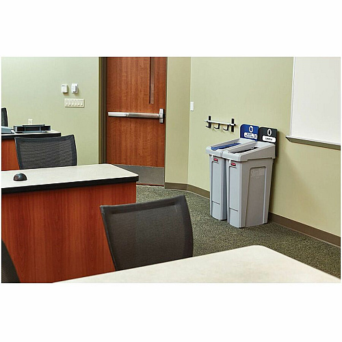Rubbermaid Commercial Slim Jim Recycling Station 1-Stream Landfill, 23 Gal 23 gal Capacity - For Commercial - Durable, Recyclable - 40.2" Height x 12" Width x 15.2" Depth - Resin - Gray, Black - 1 Each (2185053)