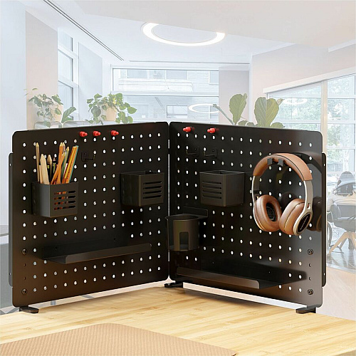 Kantek Pegboard Organizer 17.40" Height x 21.50" Width x 3.80" Depth - Under Desk, Desktop - Black - Powder Coated Steel, Steel - 1 Each (PBS120B)