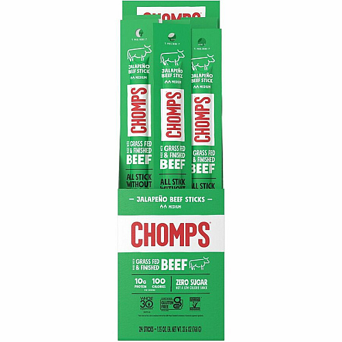 CHOMPS Chomplings Snack Sticks Gluten-free, No MSG, Preservative-free, Dairy-free, Low Sodium, Low Fat - Jalapeno, Beef - 1.15 oz - 24 / Pack (CJ24)