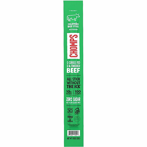 CHOMPS Chomplings Snack Sticks Gluten-free, No MSG, Preservative-free, Dairy-free, Low Sodium, Low Fat - Jalapeno, Beef - 1.15 oz - 24 / Pack (CJ24)