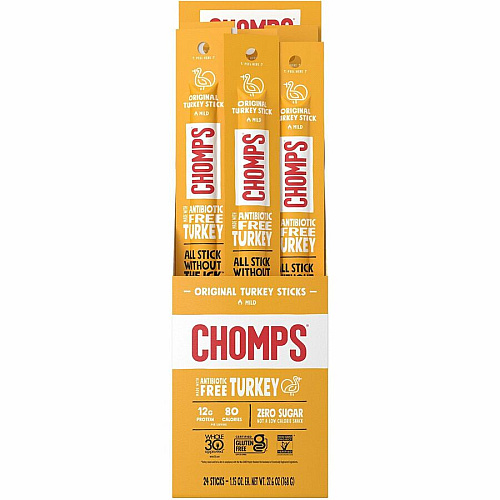 CHOMPS Chomplings Snack Sticks Gluten-free, No MSG, Preservative-free, Dairy-free, Low Sodium, Low Fat - Original Turkey - 1.15 oz - 24 / Pack (CTOTJ24)