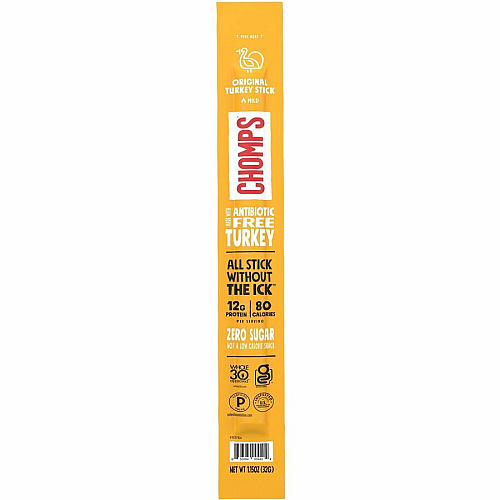 CHOMPS Chomplings Snack Sticks Gluten-free, No MSG, Preservative-free, Dairy-free, Low Sodium, Low Fat - Original Turkey - 1.15 oz - 24 / Pack (CTOTJ24)