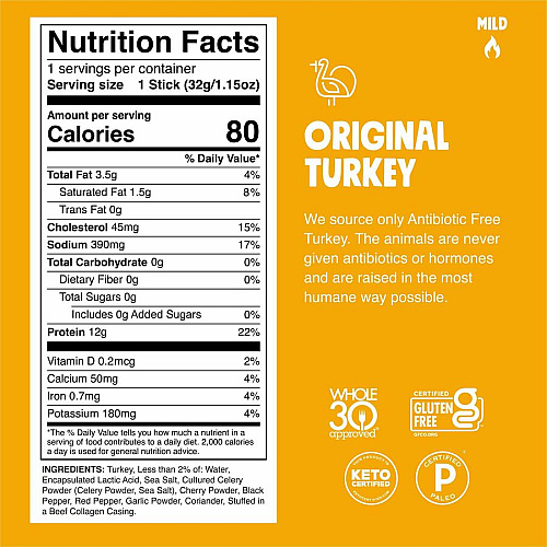 CHOMPS Chomplings Snack Sticks Gluten-free, No MSG, Preservative-free, Dairy-free, Low Sodium, Low Fat - Original Turkey - 1.15 oz - 24 / Pack (CTOTJ24)