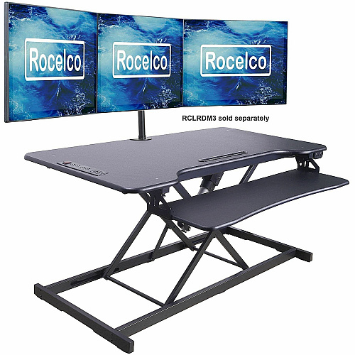 Rocelco Electric Desk Riser 40 lb Load Capacity - 46" Width - Desk - Black - For Tablet, Smartphone - Lift Mechanism, Electric Lift, Grommet, Keyboard Tray, Built-in USB Port, Electrical Outlet - 1 Each (REDRB46)