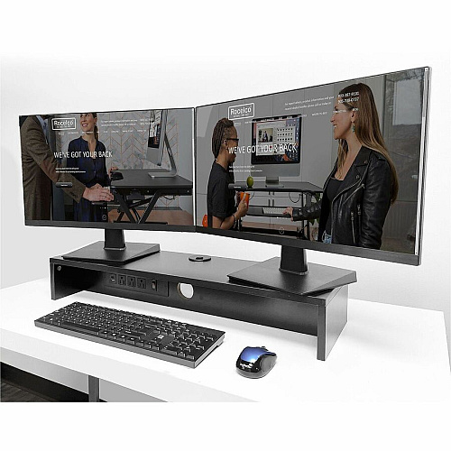 Rocelco DMSV Dual Monitor Stand 4.70" Height x 30" Width x 9" Depth - Desk - Black - For Monitor - Electrical Outlet, USB Charging Port, Cable Management - 1 Each (RDMSV)