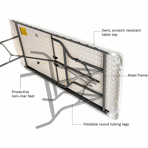 Iceberg Commercial Folding Table Powder Coated Gray Round Tube Leg Base - Contemporary Style - 4 Legs - 1000 lb Capacity - 72" Table Top Length x 30" Table Top Width x 2" Table Top Thickness - Indoor, Outdoor, School, Office, Hospital, Banquet - P (65523)