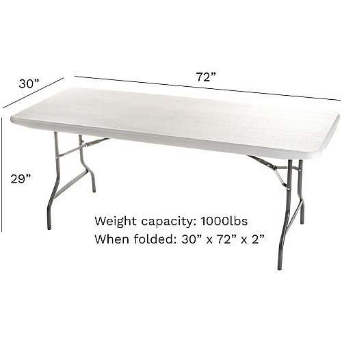 Iceberg Commercial Folding Table Powder Coated Gray Round Tube Leg Base - Contemporary Style - 4 Legs - 1000 lb Capacity - 72" Table Top Length x 30" Table Top Width x 2" Table Top Thickness - Indoor, Outdoor, School, Office, Hospital, Banquet - P (65523)