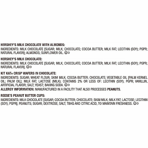 Hershey Chocolate Assortment Milk Chocolate, Peanut Butter, Milk Chocolate with Almond - 2.81 lb - 30 / Carton (24600031)