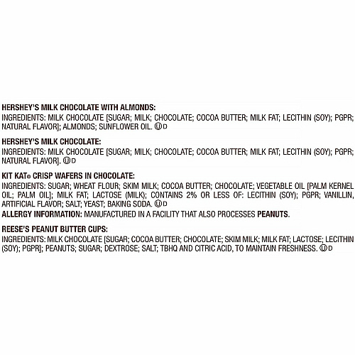 Hershey Chocolate Assortment Milk Chocolate, Peanut Butter, Milk Chocolate with Almond - 2.81 lb - 30 / Carton (24600031)
