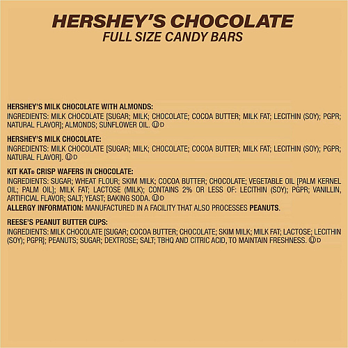 Hershey Chocolate Assortment Milk Chocolate, Milk Chocolate with Almond, Peanut Butter - Individually Wrapped - 2 / Carton (60004055)