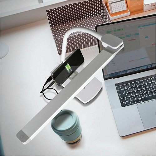 OttLite Swivel LED Desk Lamp with USB Charging and Stand LED Bulb - USB Charging, ClearSun LED, Glare-free Light, Touch-activated, Swivel Head, Flexible Neck, Adjustable Height - Desk Mountable - White - for Desk, Computer, Crafting, Home, Tabl (CSN0800W)