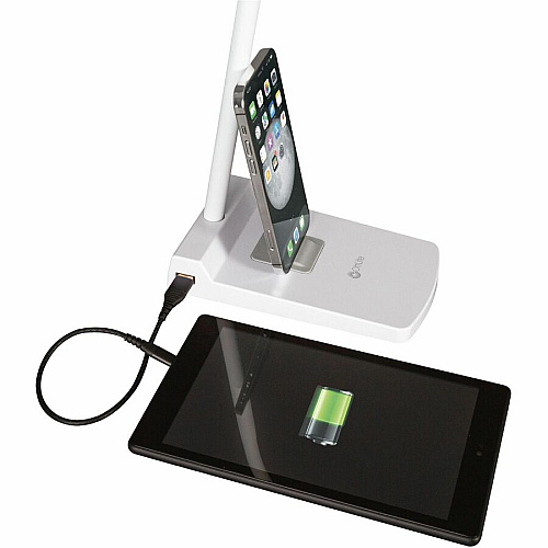 OttLite Swivel LED Desk Lamp with USB Charging and Stand LED Bulb - USB Charging, ClearSun LED, Glare-free Light, Touch-activated, Swivel Head, Flexible Neck, Adjustable Height - Desk Mountable - White - for Desk, Computer, Crafting, Home, Tabl (CSN0800W)