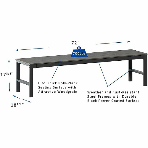 Lorell Faux Wood Outdoor Bench 17.8" Height x 72" Width x 17.8" Depth - Material: Faux Wood, Polystyrene - Finish: Gray - Sturdy, Easy to Clean - For Outdoor (LLR42670)