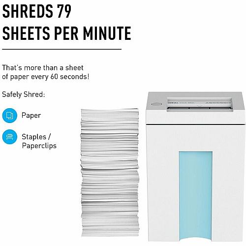 IDEAL Paper Shredder Continuous Shredder - Cross Cut - 6 Per Pass - for shredding Paper Clip, Staples, Paper, Credit Card - P-4 - 8.70" Throat - 5 gal Wastebin Capacity - 149.14 W - White - TAA Compliant - 1 Each (IDEDSH0063H)