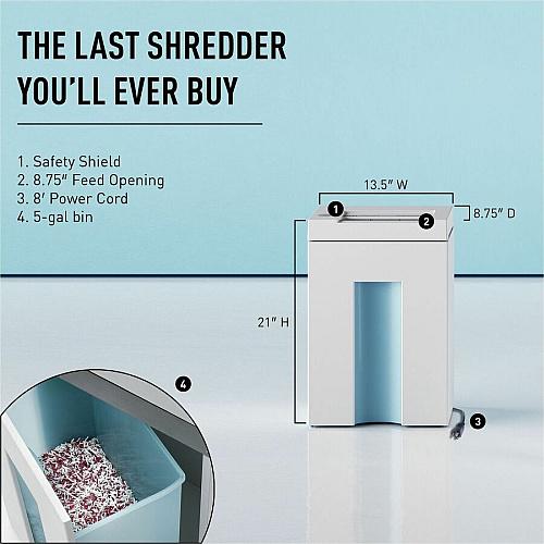 IDEAL Paper Shredder Continuous Shredder - Cross Cut - 6 Per Pass - for shredding Paper Clip, Staples, Paper, Credit Card - P-4 - 8.70" Throat - 5 gal Wastebin Capacity - 149.14 W - White - TAA Compliant - 1 Each (IDEDSH0063H)