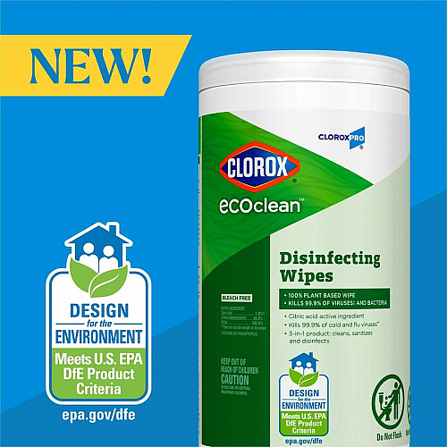 CloroxPro&trade; EcoClean Disinfecting Wipes For Multi Surface, Multipurpose - Ready-To-Use - Wipe - Disinfectant, Dye-free, Bleach-free, Ammonia-free - Green - 75 Each (60605)