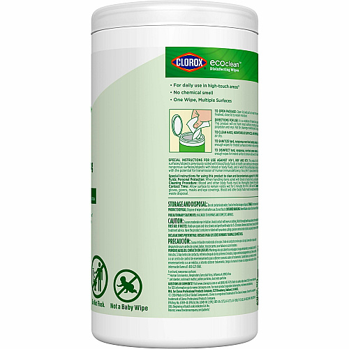 CloroxPro&trade; EcoClean Disinfecting Wipes For Multi Surface, Multipurpose - Ready-To-Use - Wipe - Disinfectant, Dye-free, Bleach-free, Ammonia-free - Green - 75 Each (60605)