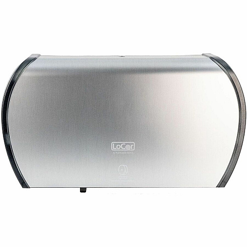 LoCor Jumbo Twin Bath Tissue Dispenser Roll Dispenser - 2 - 5.8" Height x 20.9" Width x 12.4" Depth - Stainless - Sliding Door - 1 Each (D67041N)