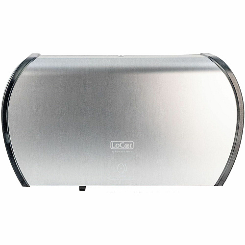 LoCor Jumbo Twin Bath Tissue Dispenser Roll Dispenser - 2 - 5.8" Height x 20.9" Width x 12.4" Depth - Stainless - Sliding Door - 1 Each (D67041N)