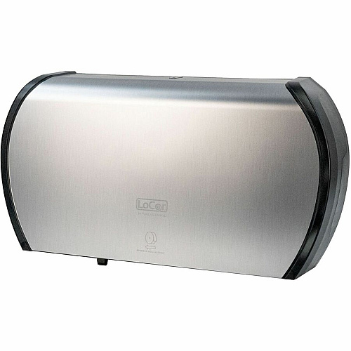 LoCor Jumbo Twin Bath Tissue Dispenser Roll Dispenser - 2 - 5.8" Height x 20.9" Width x 12.4" Depth - Stainless - Sliding Door - 1 Each (D67041N)
