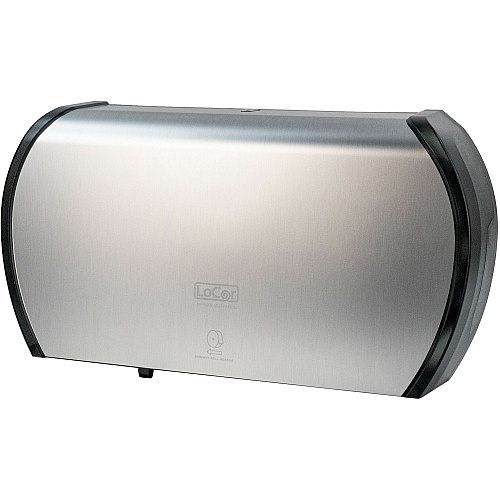 LoCor Jumbo Twin Bath Tissue Dispenser Roll Dispenser - 2 - 5.8" Height x 20.9" Width x 12.4" Depth - Stainless - Sliding Door - 1 Each (D67041N)
