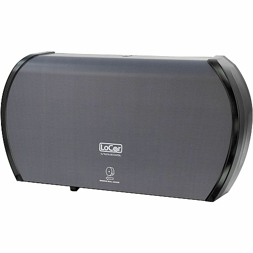 LoCor Jumbo Twin Bath Tissue Dispenser Roll Dispenser - 2 - 5.8" Height x 20.9" Width x 12.4" Depth - Matte Gray - Sliding Door - 1 Each (D67042N)