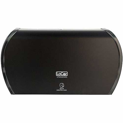 LoCor Jumbo Twin Bath Tissue Dispenser Roll Dispenser - 2 - 5.8" Height x 20.9" Width x 12.4" Depth - Matte Black - Sliding Door - 1 Each (D67043N)