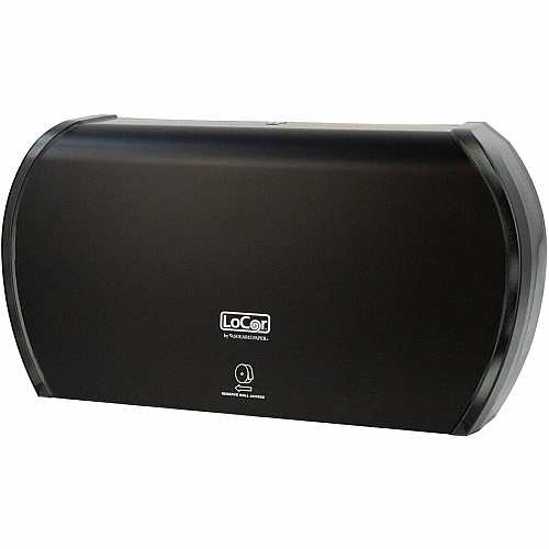 LoCor Jumbo Twin Bath Tissue Dispenser Roll Dispenser - 2 - 5.8" Height x 20.9" Width x 12.4" Depth - Matte Black - Sliding Door - 1 Each (D67043N)