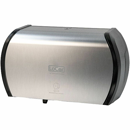 LoCor Side-By-Side Bath Tissue Dispenser Roll Dispenser - 3000 x Sheet - 5.2" Height x 15" Width x 8.9" Depth - Stainless - Sliding Door, Lockable - 1 Each (D67021N)