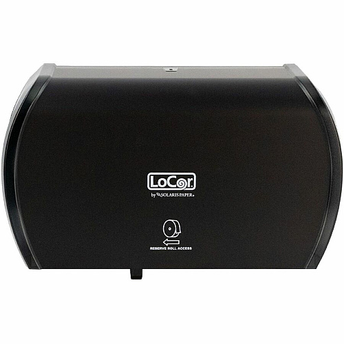 LoCor Side-By-Side Bath Tissue Dispenser Roll Dispenser - 3000 x Sheet - 5.2" Height x 15" Width x 8.9" Depth - Matte Black - Sliding Door, Lockable - 1 Each (D67023N)