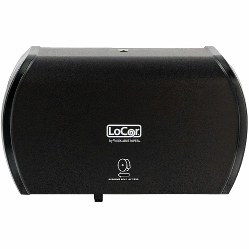 LoCor Side-By-Side Bath Tissue Dispenser Roll Dispenser - 3000 x Sheet - 5.2" Height x 15" Width x 8.9" Depth - Matte Black - Sliding Door, Lockable - 1 Each (D67023N)