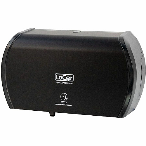 LoCor Side-By-Side Bath Tissue Dispenser Roll Dispenser - 3000 x Sheet - 5.2" Height x 15" Width x 8.9" Depth - Matte Black - Sliding Door, Lockable - 1 Each (D67023N)